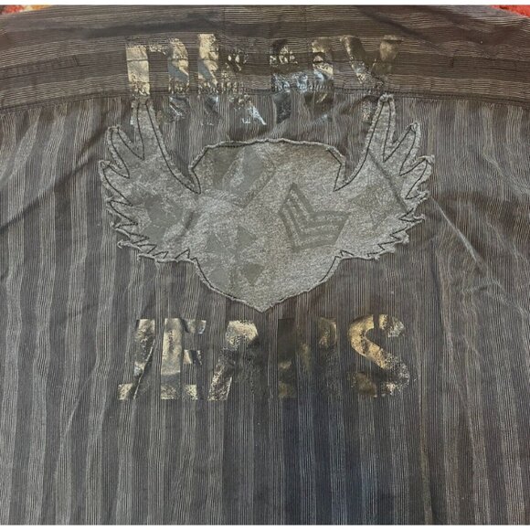 DKNY Jeans Black stripe Button Up Shirt Long Sleeve Pocket Back Emblem XL - Picture 4 of 7